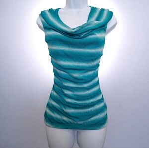 Iz Byer Teal and White Sleeveless Back detailed Top. Rouge Neck XS